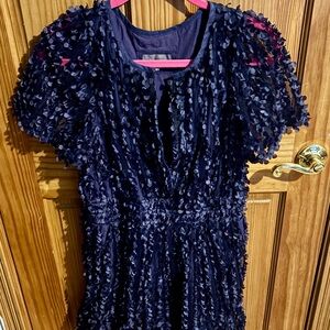 Anthropologie The Somerset Floral Appliqué Edition MINI Dress NAVY BLUE L